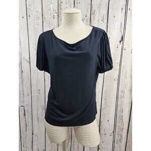 NEW Ralph Lauren L Pouf Sleeve‎ Black Basic Tee Shirt Blouse Top Knit Stretch